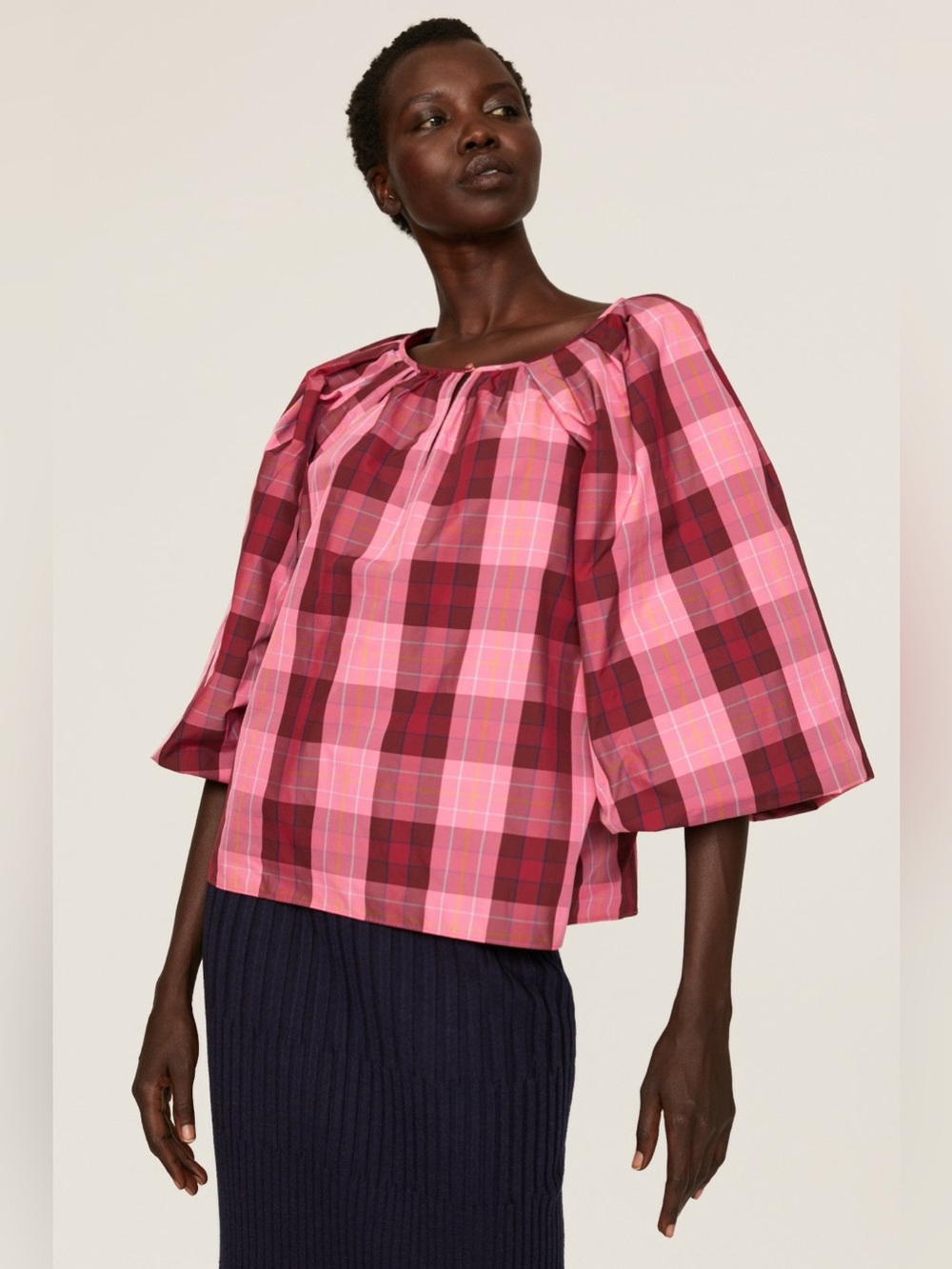 Kate Spade New York Greenhouse Plaid Taffeta Top Pink XXL